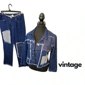 Vintage | Connection Jeans  | 2-Pc Frayed Denim Jacket and Pants | Size M [86]
